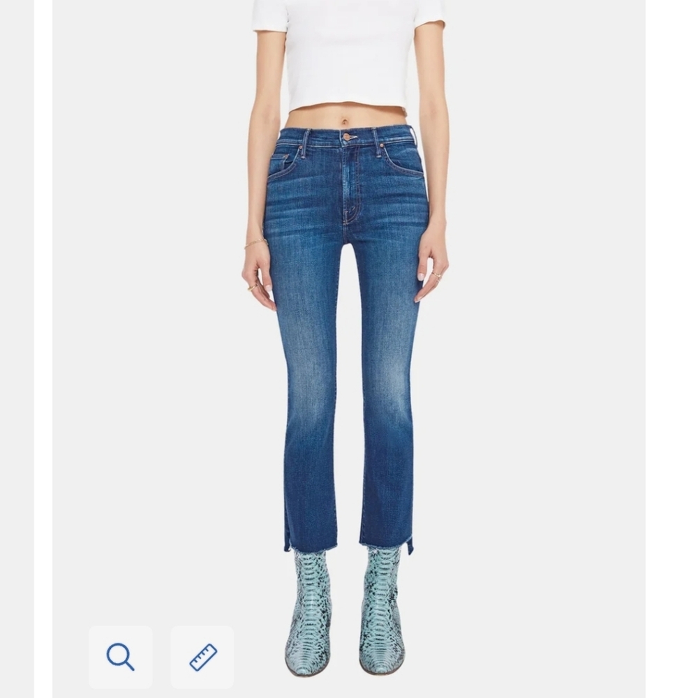 MOTHER Blue Straight-Leg Jeans with Pink Side Stripes